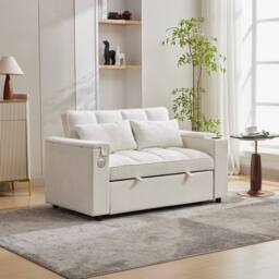 ModernLuxe 2 seater sofa bed with pull out, cup holders & hidden table in White - thumbnail 7