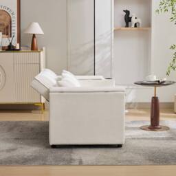 ModernLuxe 2 seater sofa bed with pull out, cup holders & hidden table in White - thumbnail 8