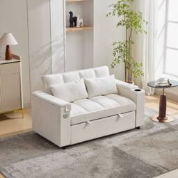 ModernLuxe 2 seater sofa bed with pull out, cup holders & hidden table in White - thumbnail 9