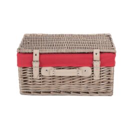 Red Hamper Wicker 40cm Antique Wash Picnic Basket with Cotton Lining in Red - thumbnail 3
