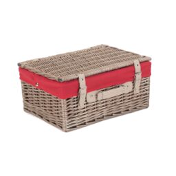 Red Hamper Wicker 40cm Antique Wash Picnic Basket with Cotton Lining in Red - thumbnail 2