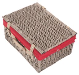 Red Hamper Wicker 40cm Antique Wash Picnic Basket with Cotton Lining in Red - thumbnail 4