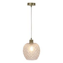 First Choice Lighting Baine - Clear Textured Glass with Satin Brass Pendant Fitting - thumbnail 2
