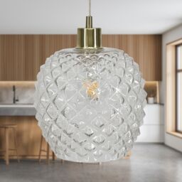 First Choice Lighting Baine - Clear Textured Glass with Satin Brass Pendant Fitting - thumbnail 3