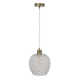 First Choice Lighting Baine - Clear Textured Glass with Satin Brass Pendant Fitting - thumbnail 1