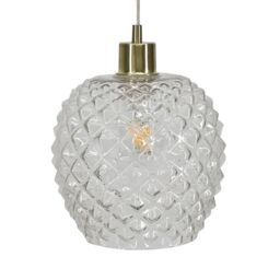 First Choice Lighting Baine - Clear Textured Glass with Satin Brass Pendant Fitting - thumbnail 7