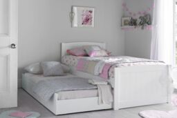Time4sleep Portland White Bed Frame With Liv & Lou Guest Underbed in Grey - Size: Single - thumbnail 2