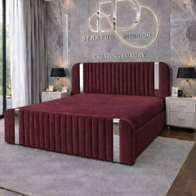 Stratus Interiors Aura Rounded Panel Bed Frame with Elegant Sliver Accents -Non Storage in Red - Size: Single - image 1