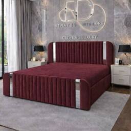 Stratus Interiors Aura Rounded Panel Bed Frame with Elegant Sliver Accents -Non Storage in Red - Size: Single - thumbnail 1