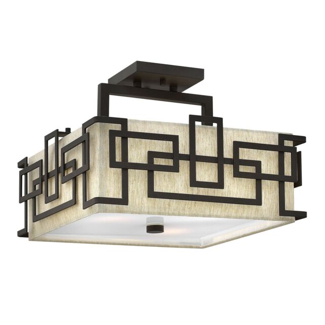 Loops 3 Bulb Semi Flush Light 1920's Style Glass Opaque Shades Bronze LED E27 100W in Clear