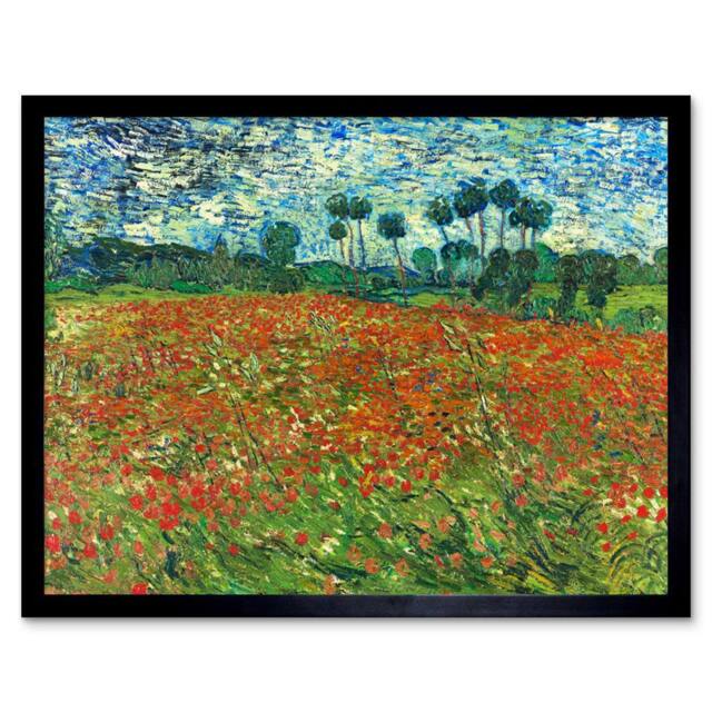 "Artery8 Vincent Van Gogh Poppy Field Home Decor 12x16"" Framed Wall Art in Green - Size: W12"" x H16""" - image 1