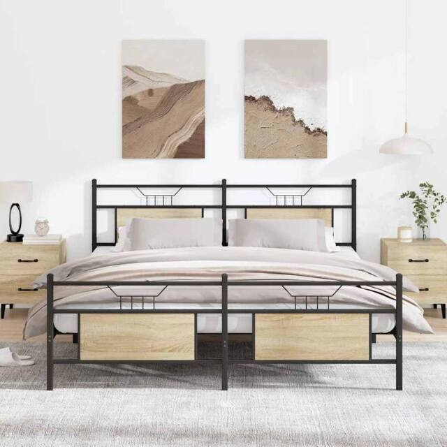 Berkfield Home Metal Bed Frame without Mattress Sonoma Oak 160x200 cm in Brown - image 1