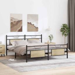 Berkfield Home Metal Bed Frame without Mattress Sonoma Oak 160x200 cm in Brown - thumbnail 4