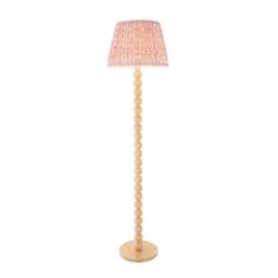 Netlighting Cane Bamboo Floor Lamp Pink Fabric Ripple Shade 40cm E27 in Brown