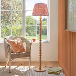 Netlighting Cane Bamboo Floor Lamp Pink Fabric Ripple Shade 40cm E27 in Brown - thumbnail 2