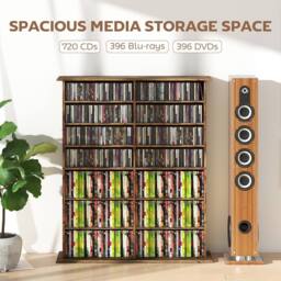 HOMCOM CD Storage Unit DVD Tower Blu-ray Storage Shelf for Office, Brown - thumbnail 4