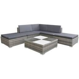 Berkfield Home Modern 6 Piece Garden Lounge Set with Cushions Poly Rattan Grey - thumbnail 2