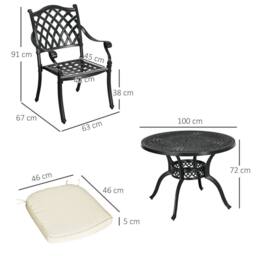 OUTSUNNY 4 Seater Outdoor Dining Set with Cushions Parasol Hole Cast Aluminium in Black - thumbnail 3