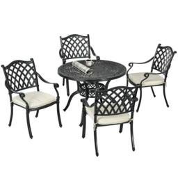 OUTSUNNY 4 Seater Outdoor Dining Set with Cushions Parasol Hole Cast Aluminium in Black - thumbnail 2