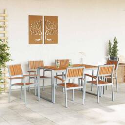 Berkfield Home 7 Piece Garden Dining Set Solid Wood Acacia & Metal in Grey - thumbnail 4