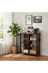 Living and Home Industrial Sideboard Coffee Bar Cabinet in Dark Brown