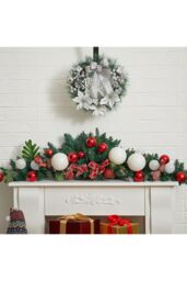 Living and Home 30cm Dia Silver Christmas Decoration Wreath Door Frame Window Bow Pendant - thumbnail 2