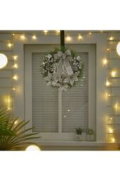 Living and Home 30cm Dia Silver Christmas Decoration Wreath Door Frame Window Bow Pendant - thumbnail 3