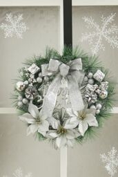 Living and Home 30cm Dia Silver Christmas Decoration Wreath Door Frame Window Bow Pendant