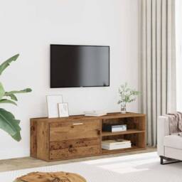 Berkfield Home TV Cabinet Old Wood 120x34x37 cm Engineered Wood in Brown - Size: 120 x 34 x 37 cm - thumbnail 3