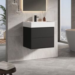 Banyetti Venti 600mm Wall Hung Vanity Unit with Veneto 1 Tap Hole Basin - Matt Black - thumbnail 3