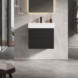 Banyetti Venti 600mm Wall Hung Vanity Unit with Veneto 1 Tap Hole Basin - Matt Black - thumbnail 2