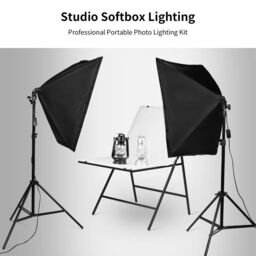 Hinsinc 2 X 150W Softbox Lighting Kit Video Photo Soft Box Continuous Light in Beige - thumbnail 7