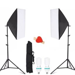 Hinsinc 2 X 150W Softbox Lighting Kit Video Photo Soft Box Continuous Light in Beige