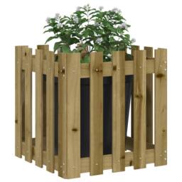 Berkfield Home Garden Planter with Fence Design 50x50x50 cm Impregnated Wood Pine in Brown - Size: 50 x 50 x 50 cm - thumbnail 3
