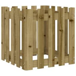 Berkfield Home Garden Planter with Fence Design 50x50x50 cm Impregnated Wood Pine in Brown - Size: 50 x 50 x 50 cm - thumbnail 4