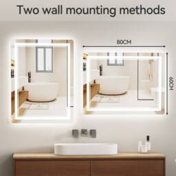 Gartistgo LED Bathroom Mirror Anti-Fog, Tri-Colour Dimmable Lights, 60x80cm in White - Size: 60x80 cm - thumbnail 6