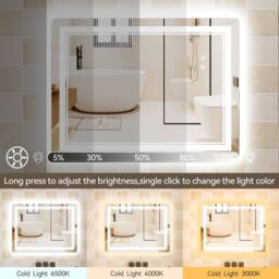 Gartistgo LED Bathroom Mirror Anti-Fog, Tri-Colour Dimmable Lights, 60x80cm in White - Size: 60x80 cm - thumbnail 2