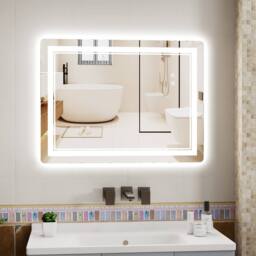 Gartistgo LED Bathroom Mirror Anti-Fog, Tri-Colour Dimmable Lights, 60x80cm in White - Size: 60x80 cm