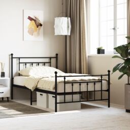 Berkfield Home Metal Bed Frame with Headboard & Footboard Black 107x203 cm - thumbnail 1