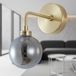 First Choice Lighting Toner - Satin Brass with Smoked Glass Globe Wall Light in Gold - thumbnail 3