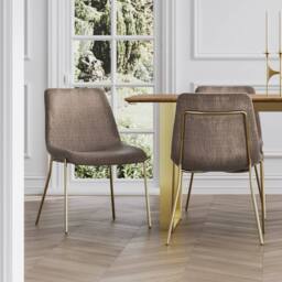 Lemon Pavilion Furniture Carlo Dining Chair (Pack of 2) - Textured Velvet/Metal - Taupe - thumbnail 6