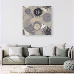 "Warren Reed - Designer Grey Black Abstract Moon & Sun Canvas - Size: W30"" x H30""" - thumbnail 4