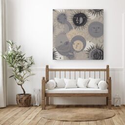 "Warren Reed - Designer Grey Black Abstract Moon & Sun Canvas - Size: W30"" x H30""" - thumbnail 3
