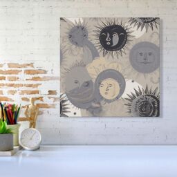 "Warren Reed - Designer Grey Black Abstract Moon & Sun Canvas - Size: W30"" x H30""" - thumbnail 2