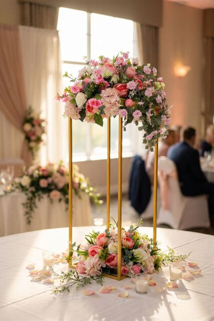 Living and Home 30cm W x 30cm D x 100cm H Golden Rectangular Metal Flower Stand for Wedding Party in Gold - Size: 30 cm W x 30 cm D x 100 cm H - image 1