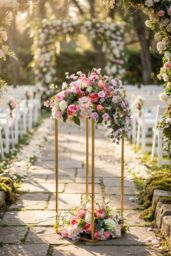 Living and Home 30cm W x 30cm D x 100cm H Golden Rectangular Metal Flower Stand for Wedding Party in Gold - Size: 30 cm W x 30 cm D x 100 cm H - thumbnail 2