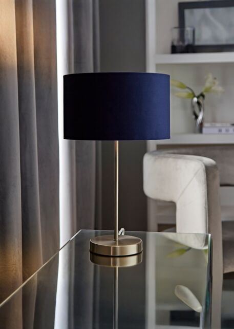 ValueLights Charlie Chrome Stem Table Lamp Light with Velvet Shade in Navy - Size: 10 inches - image 1