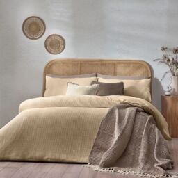 Yard Chunky Waffle 100% Cotton Duvet Cover Set in Light Tan - Size: Super King