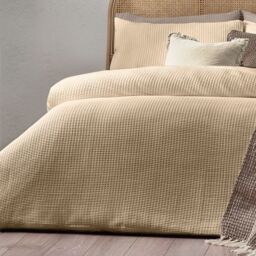 Yard Chunky Waffle 100% Cotton Duvet Cover Set in Light Tan - Size: Super King - thumbnail 3