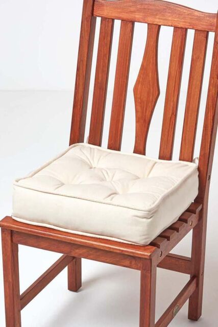 Homescapes Cotton Dining Chair Booster Cushion in Cream - Size: 40 cm x 40 cm - image 1